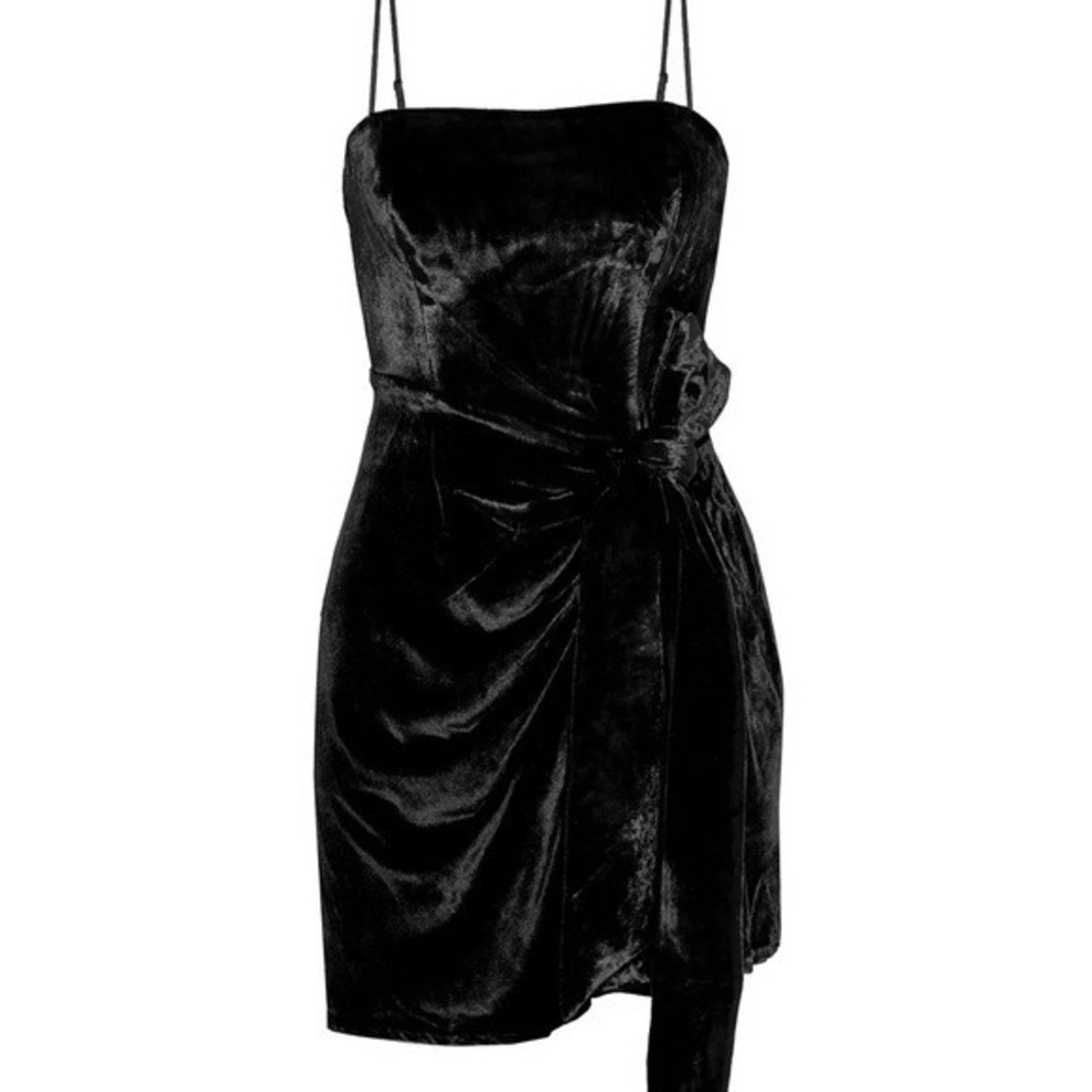Cinq a Sept Black Silk Blend Velvet Draped Mini Cocktail Dress Size 4